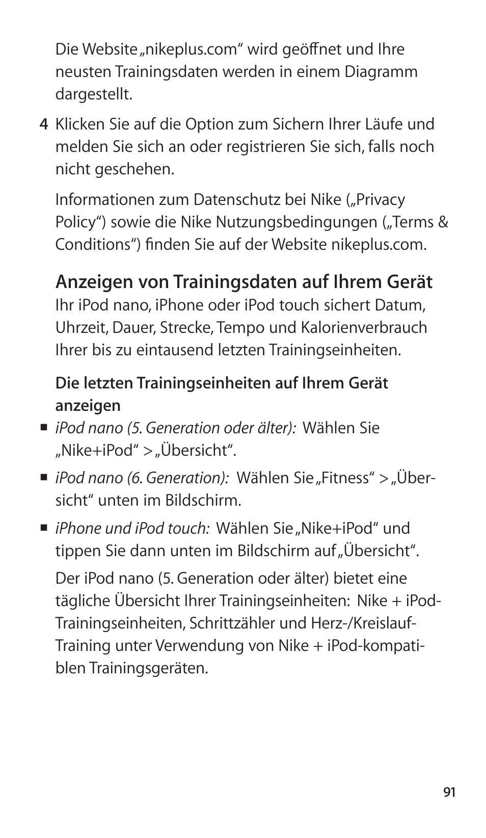 Anzeigen von trainingsdaten auf ihrem gerät | Apple Nike + iPod Sensor User Manual | Page 91 / 144
