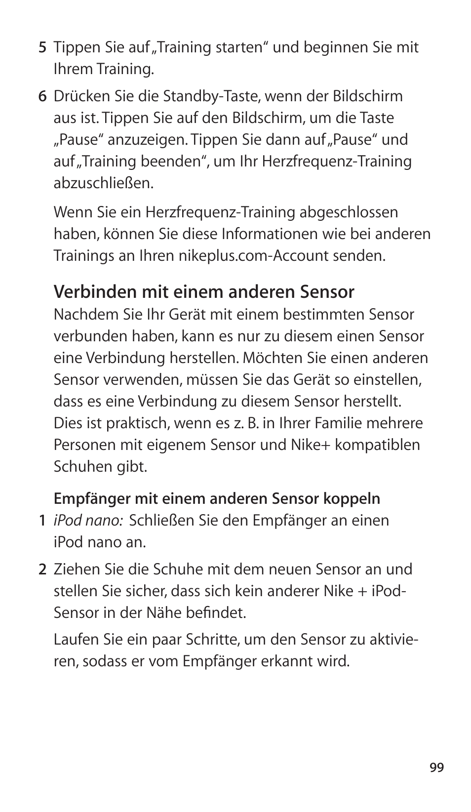 Verbinden mit einem anderen sensor | Apple Nike + iPod Sensor User Manual | Page 99 / 144