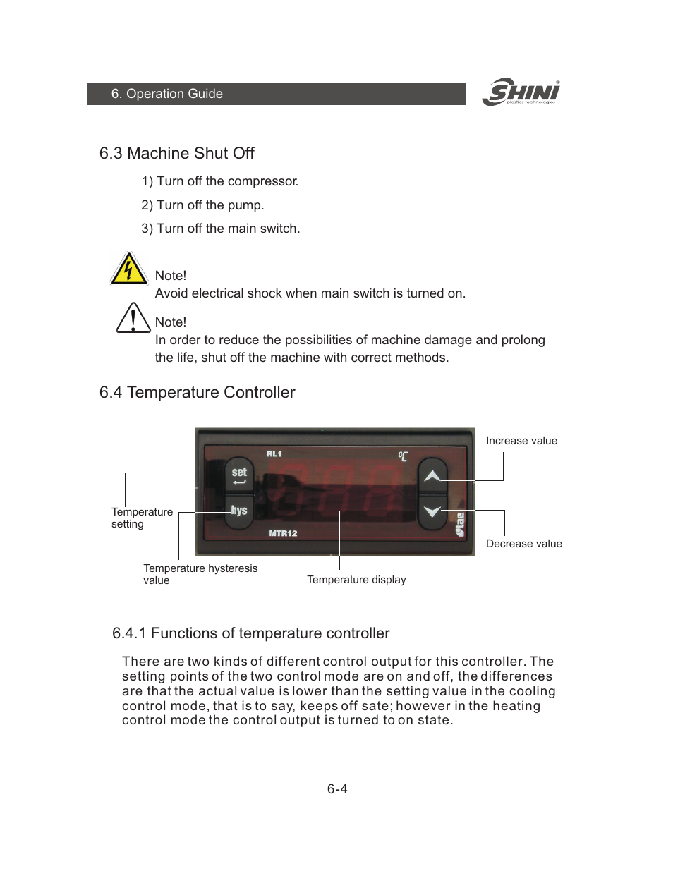 3 machine shut off, 4 temperature controller | Yuh Dak SIC-A series User Manual | Page 20 / 85