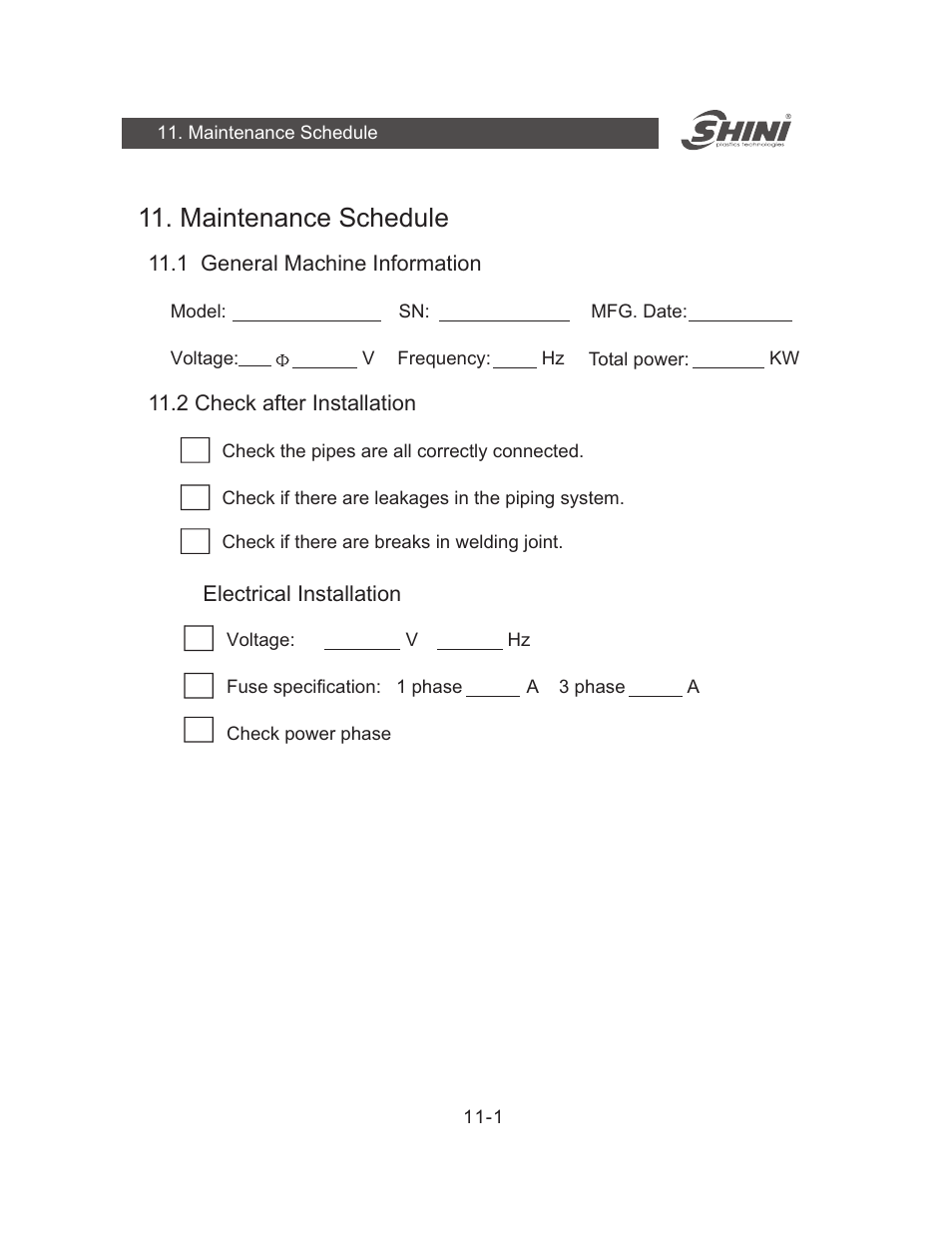 Maintenance schedule | Yuh Dak SIC-A series User Manual | Page 74 / 85