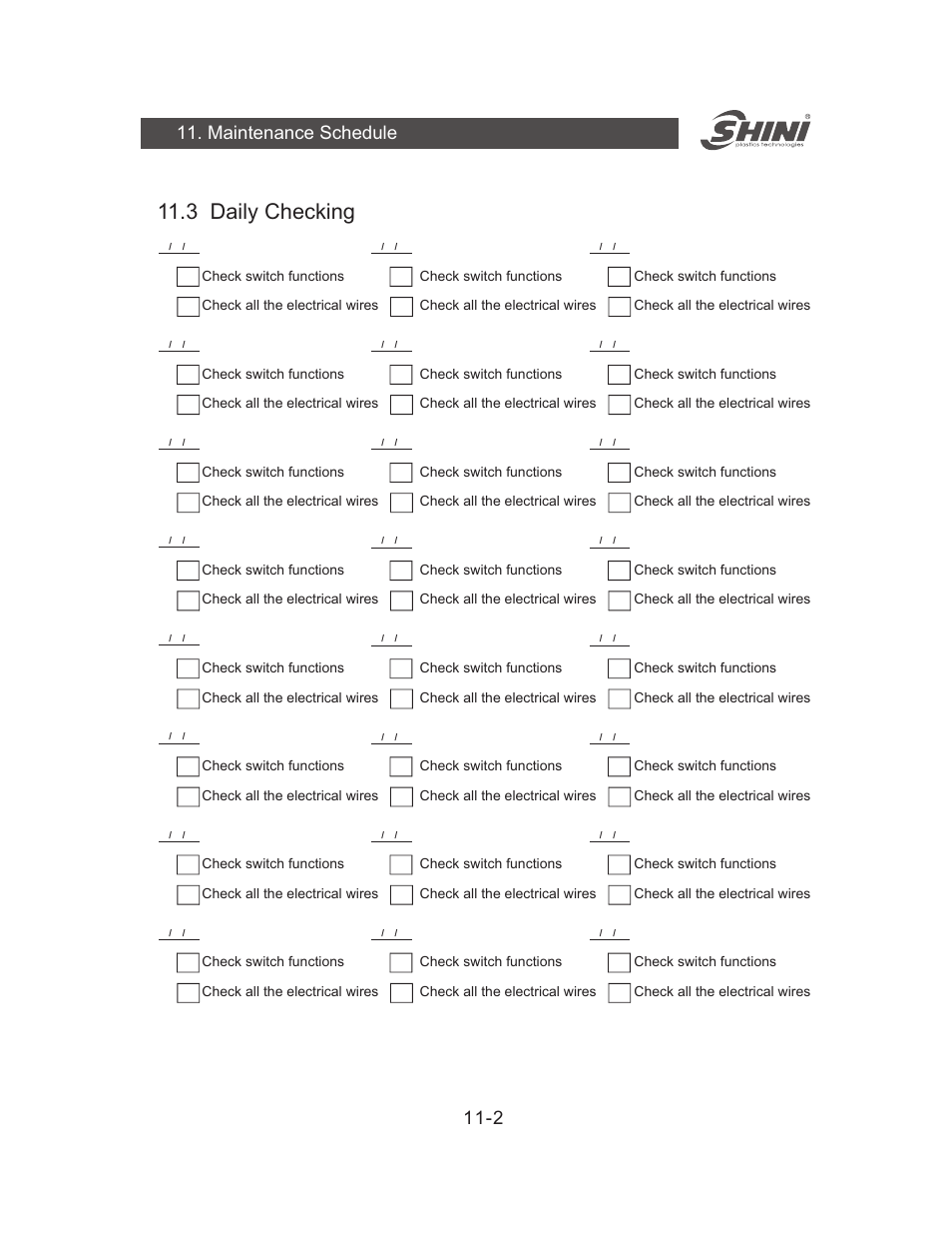 3 daily checking, Maintenance schedule 11-2 | Yuh Dak SIC-A series User Manual | Page 75 / 85