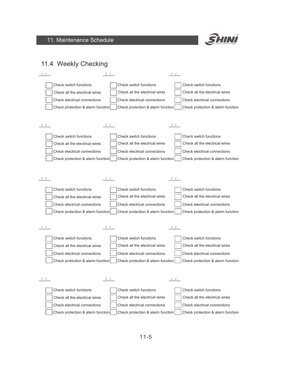 4 weekly checking, 5 11. maintenance schedule | Yuh Dak SIC-A series User Manual | Page 78 / 85