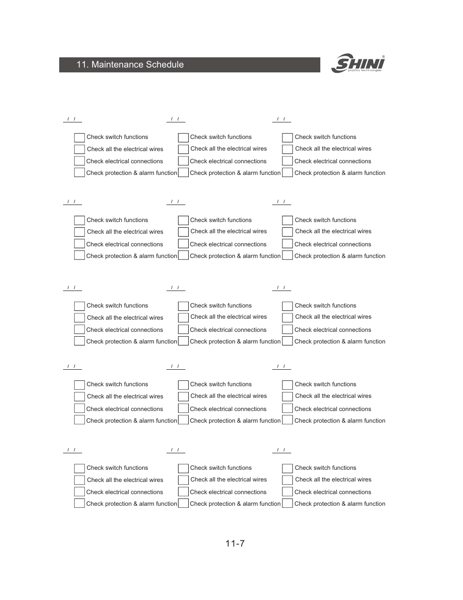 7 11. maintenance schedule | Yuh Dak SIC-A series User Manual | Page 80 / 85