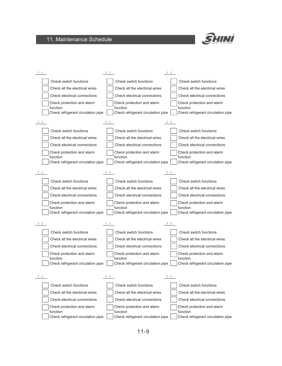 Maintenance schedule 11-9 | Yuh Dak SIC-A series User Manual | Page 82 / 85