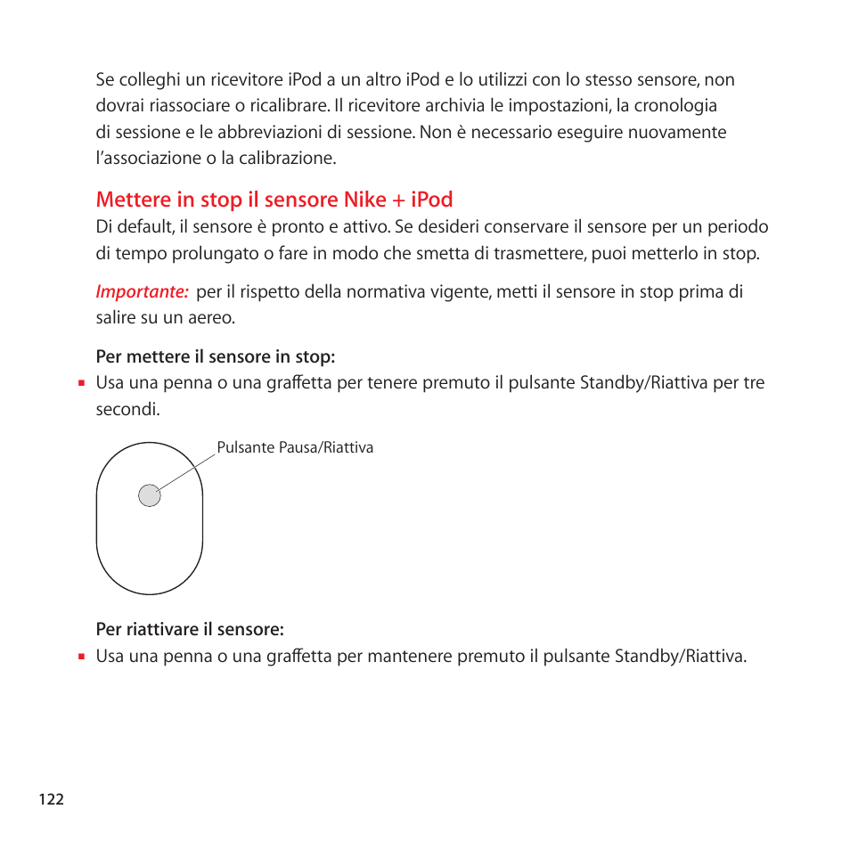 Mettere in stop il sensore nike + ipod | Apple Nike + iPod User Manual | Page 122 / 128
