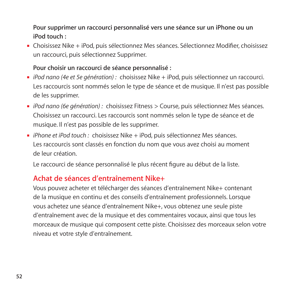 Achat de séances d’entraînement nike | Apple Nike + iPod User Manual | Page 52 / 128