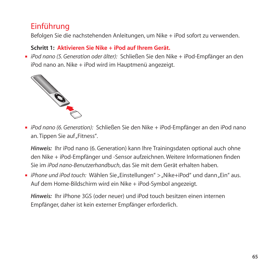Einführung, 65 einführung | Apple Nike + iPod User Manual | Page 65 / 128