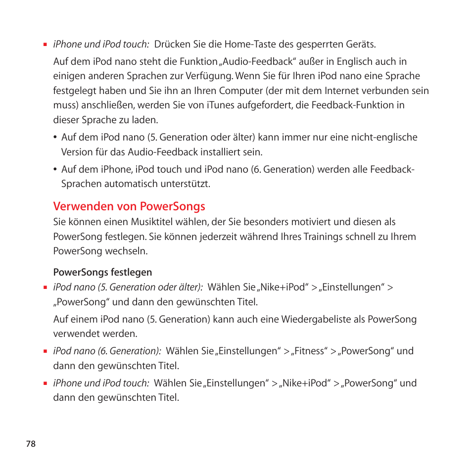 Verwenden von powersongs | Apple Nike + iPod User Manual | Page 78 / 128