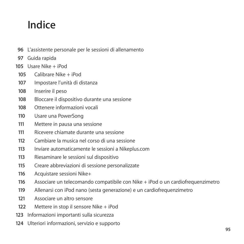 Indice | Apple Nike + iPod User Manual | Page 95 / 128