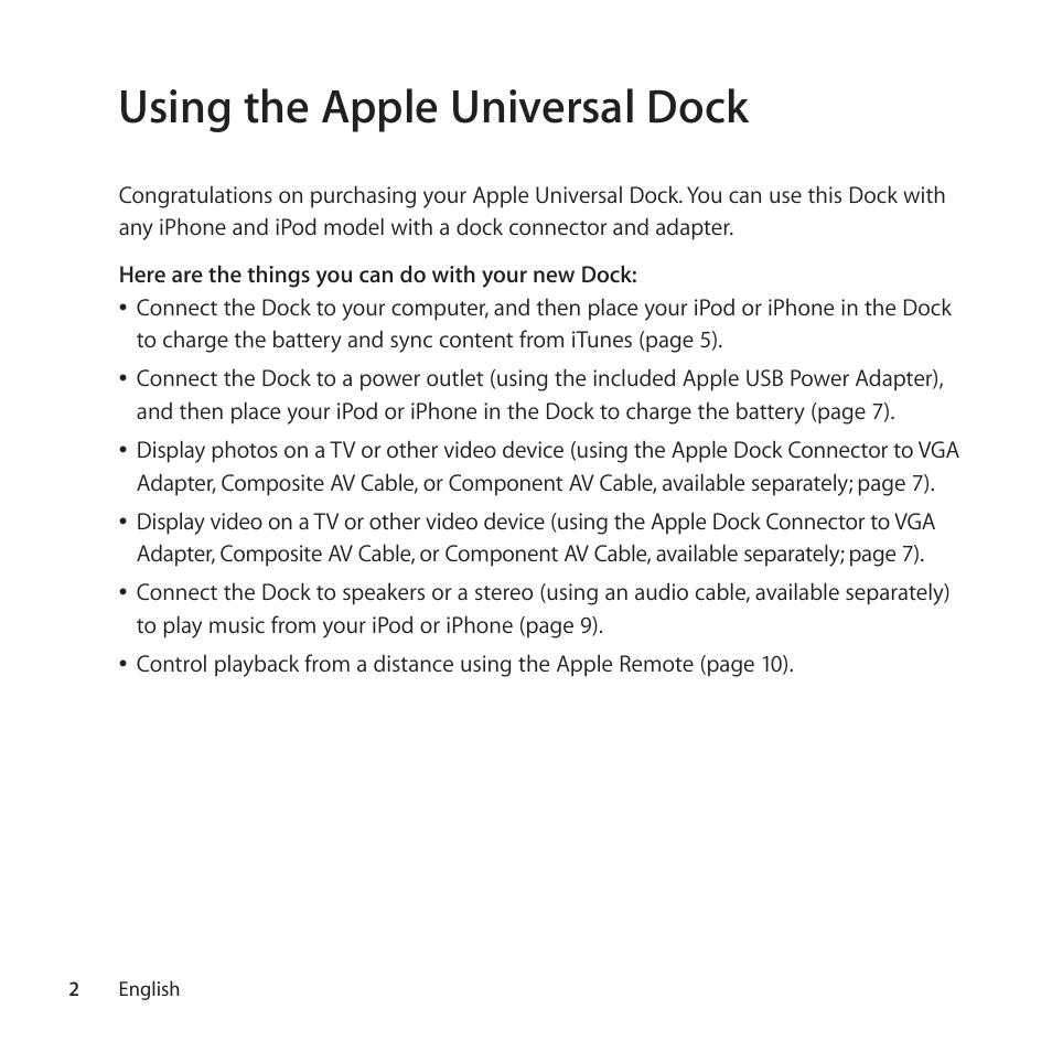 Using the apple universal dock | Apple Universal Dock User Manual | Page 2 / 88