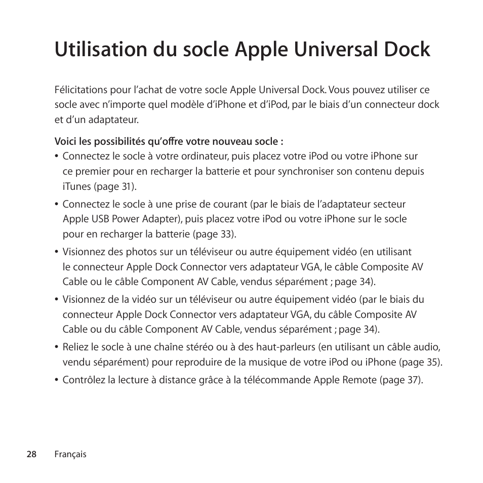 Utilisation du socle apple universal dock | Apple Universal Dock User Manual | Page 28 / 88