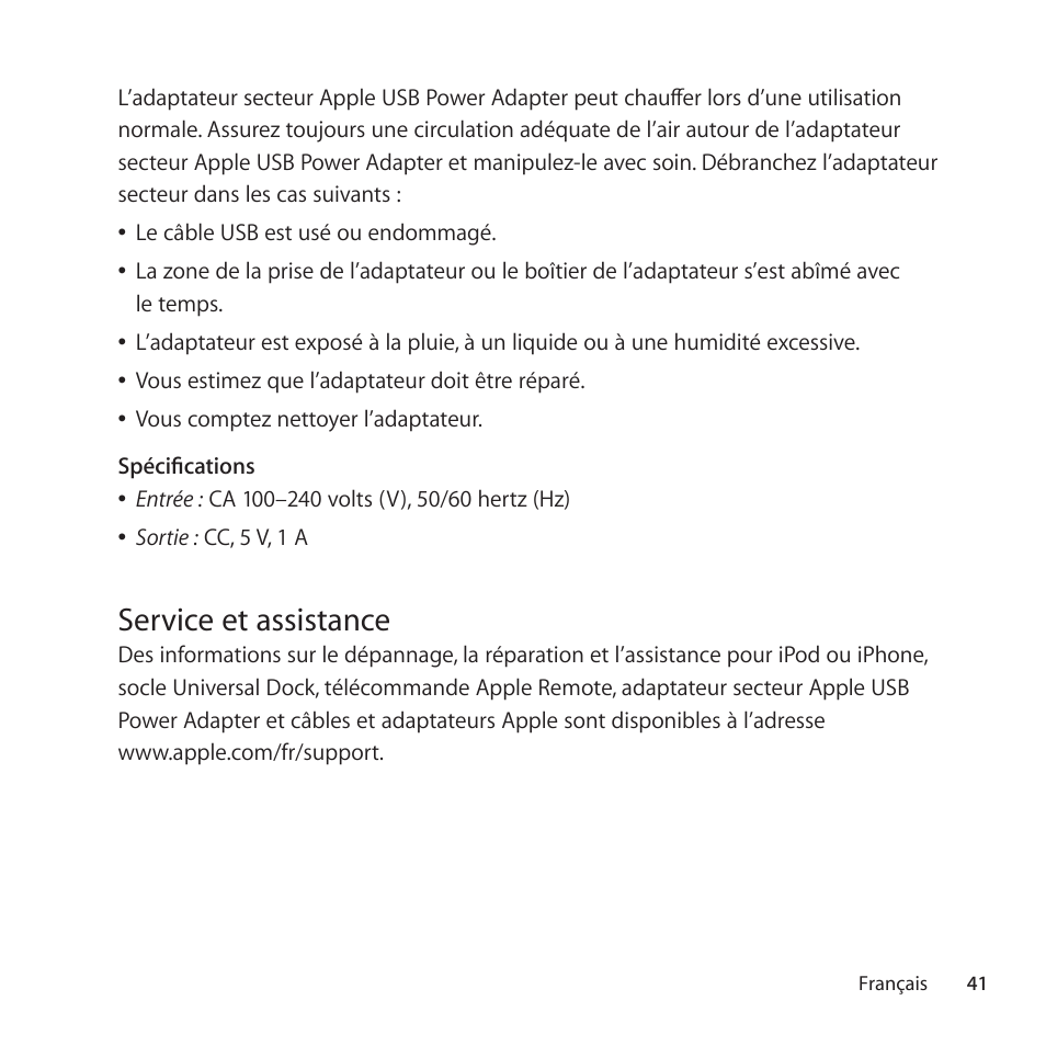 Service et assistance | Apple Universal Dock User Manual | Page 41 / 88