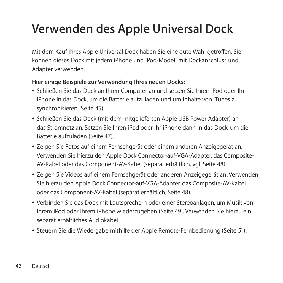 Verwenden des apple universal dock | Apple Universal Dock User Manual | Page 42 / 88