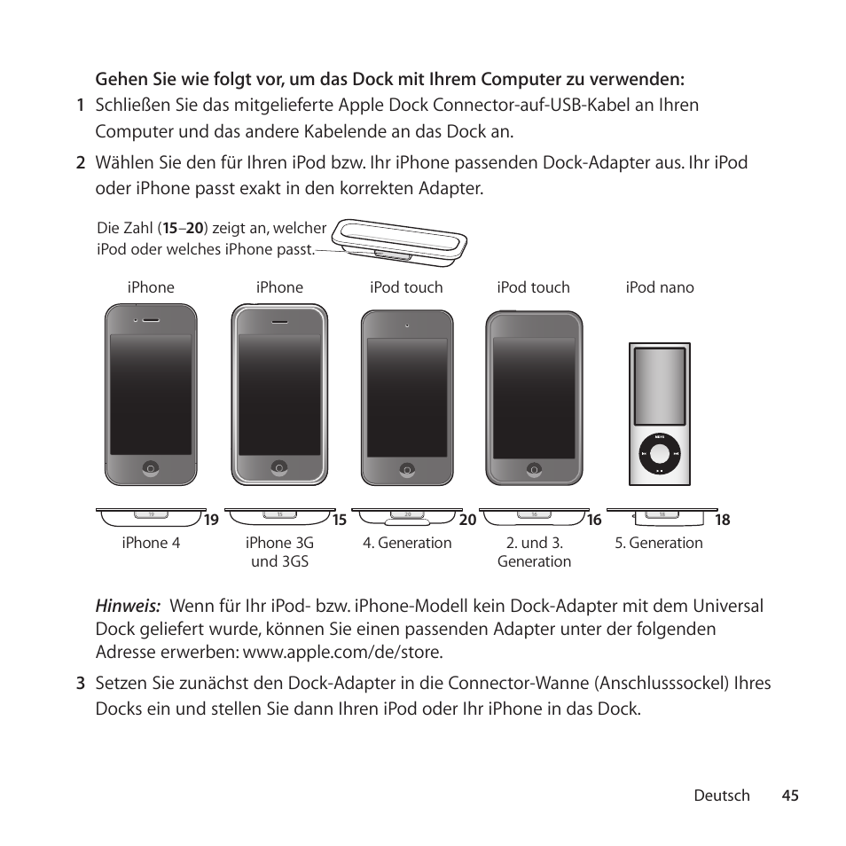 En (seite 45) | Apple Universal Dock User Manual | Page 45 / 88