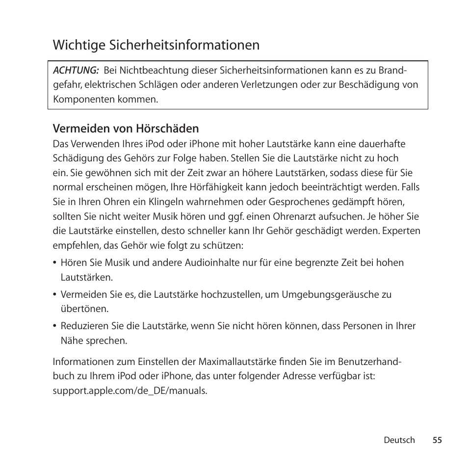 Wichtige sicherheitsinformationen | Apple Universal Dock User Manual | Page 55 / 88