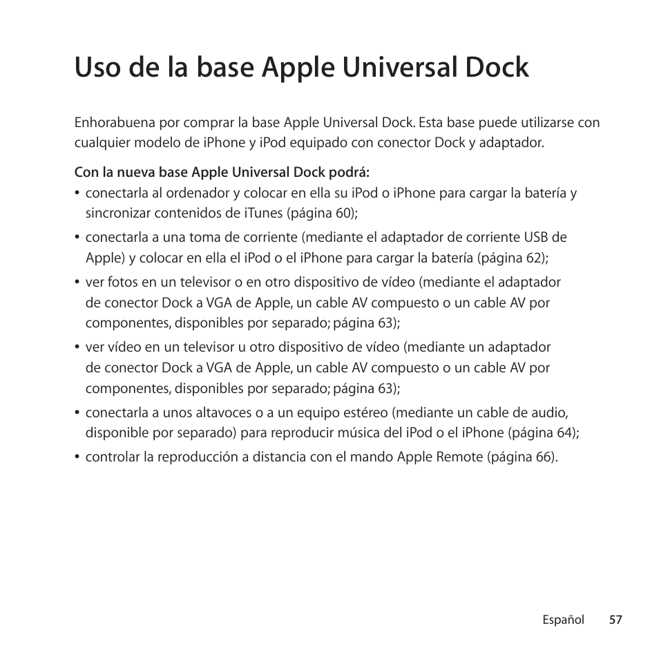 Uso de la base apple universal dock | Apple Universal Dock User Manual | Page 57 / 88