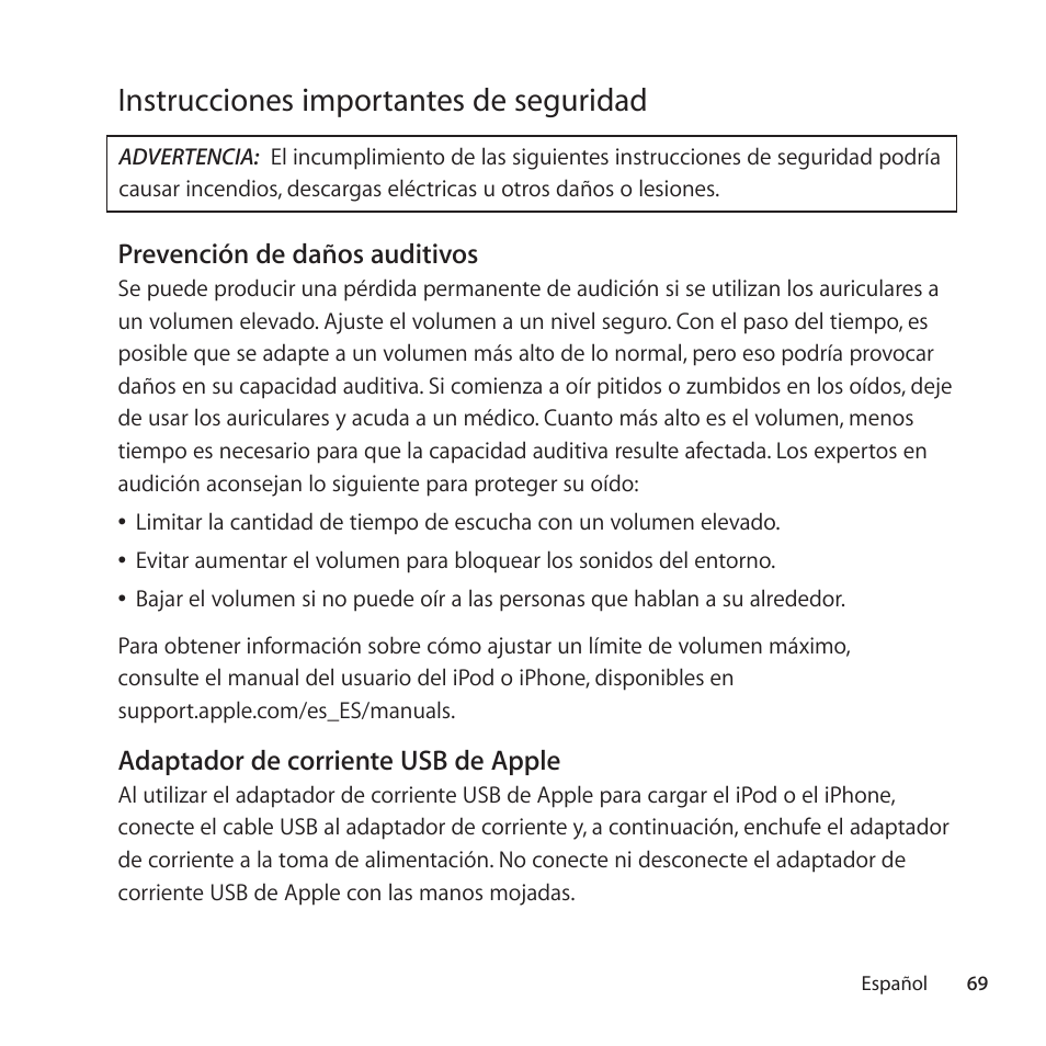 Instrucciones importantes de seguridad | Apple Universal Dock User Manual | Page 69 / 88