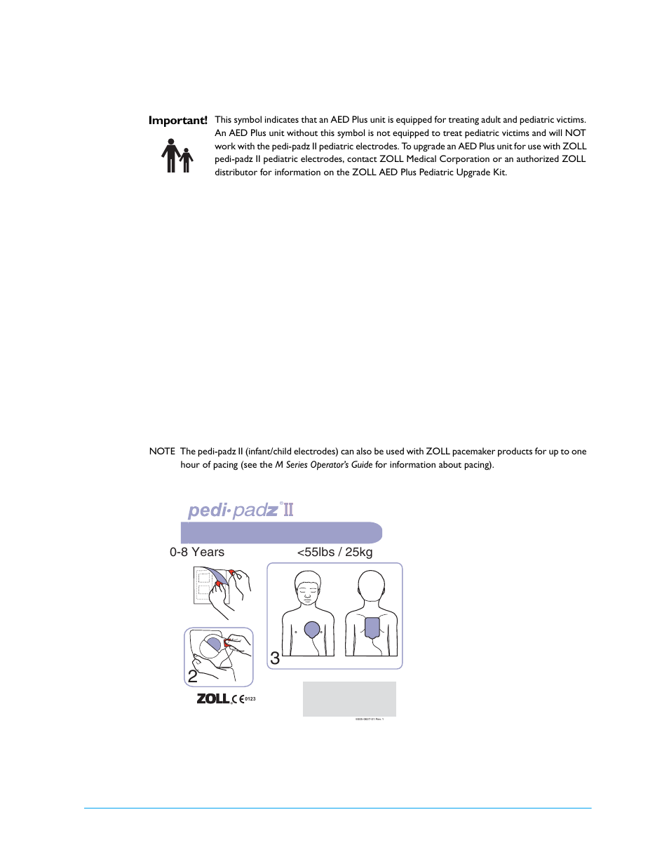 Applying pedi •pad z ii (infant/child electrodes), Infant/child defibrillation electrodes | ZOLL AED Plus Rev V User Manual | Page 23 / 54