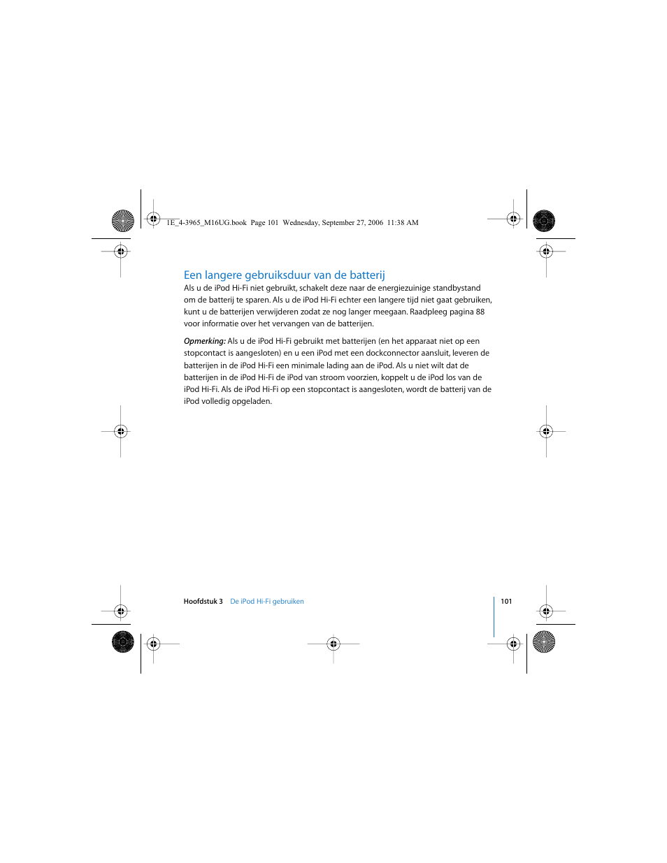 Een langere gebruiksduur van de batterij | Apple iPod Hi-Fi User Manual | Page 101 / 106