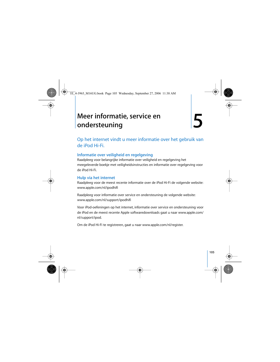 Meer informatie, service en ondersteuning | Apple iPod Hi-Fi User Manual | Page 105 / 106