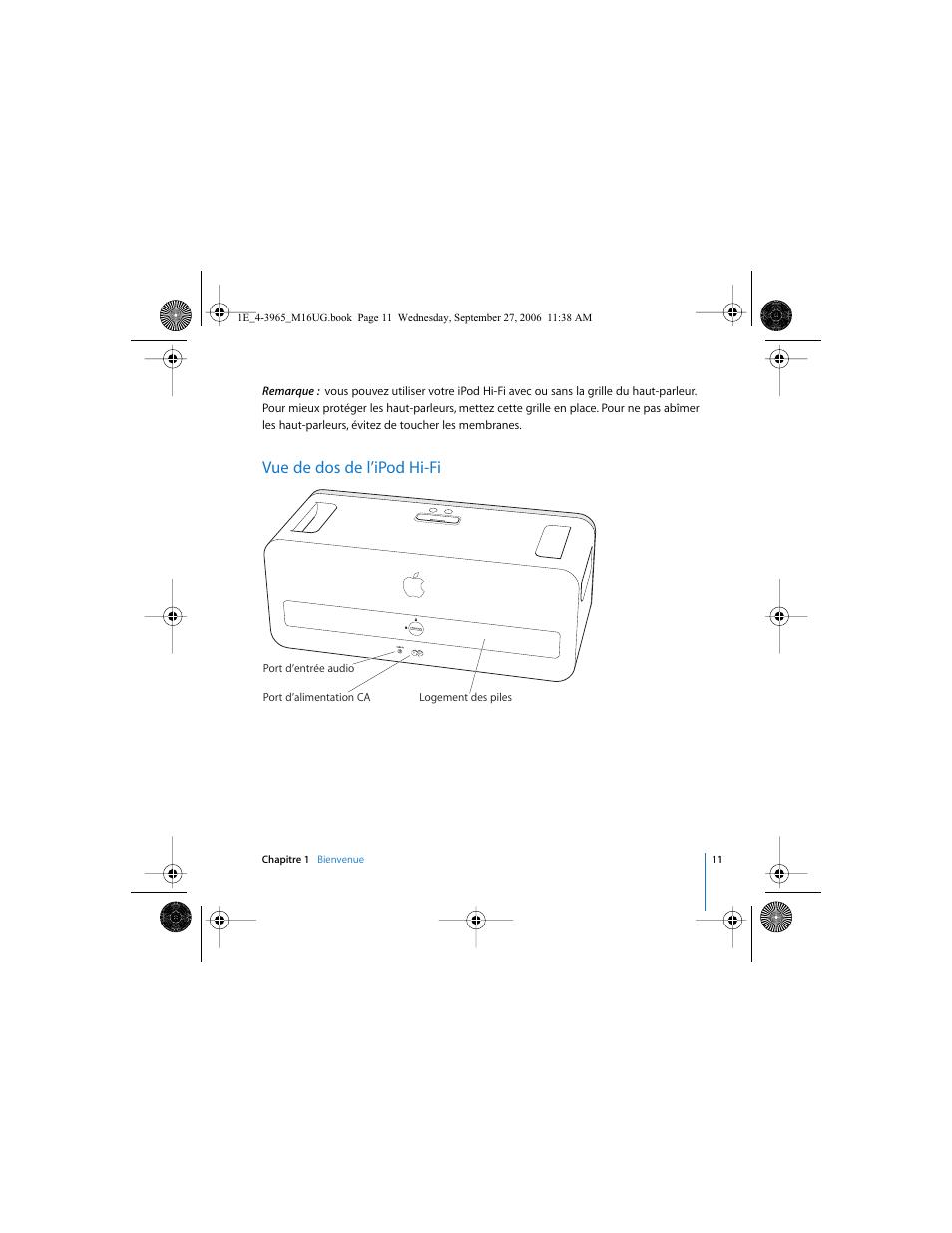 Vue de dos de l’ipod hi-fi | Apple iPod Hi-Fi User Manual | Page 11 / 106