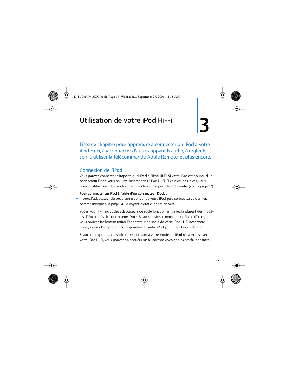 Utilisation de votre ipod hi-fi | Apple iPod Hi-Fi User Manual | Page 15 / 106