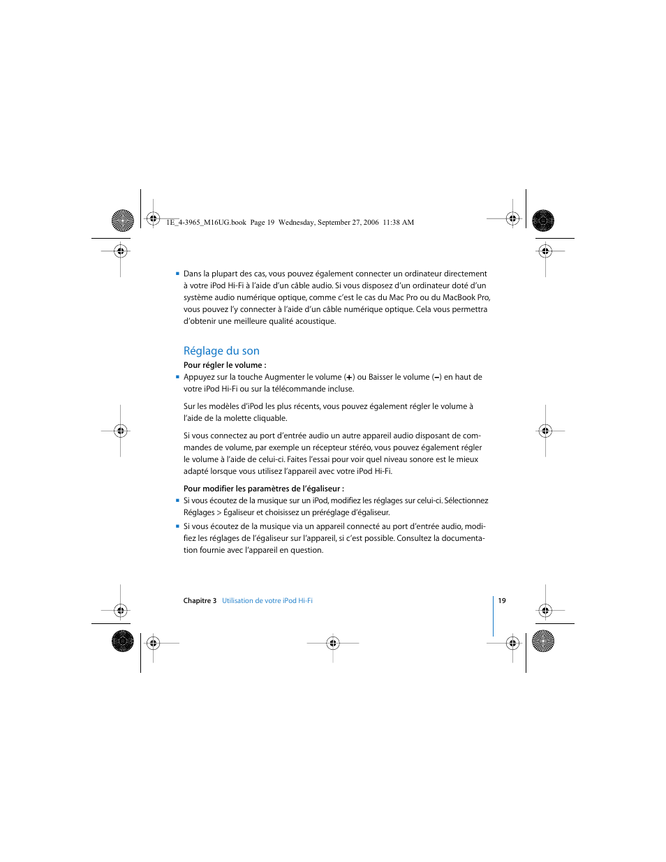 Réglage du son | Apple iPod Hi-Fi User Manual | Page 19 / 106