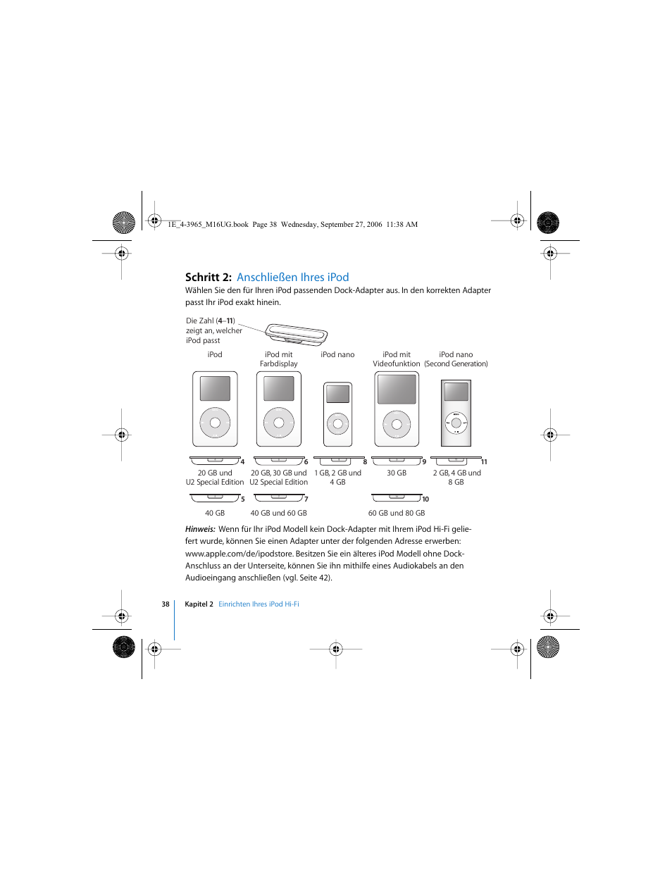 Schritt 2: anschließen ihres ipod | Apple iPod Hi-Fi User Manual | Page 38 / 106