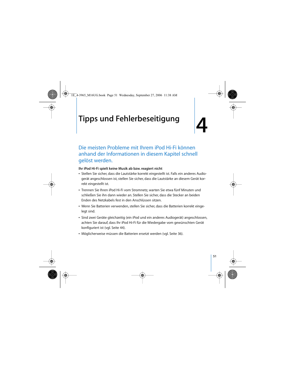 Tipps und fehlerbeseitigung | Apple iPod Hi-Fi User Manual | Page 51 / 106