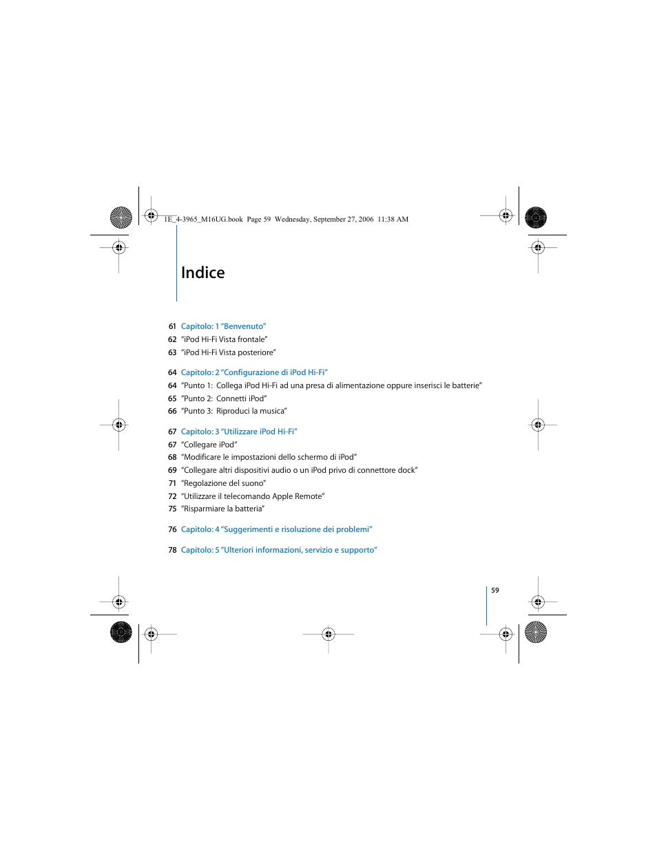Indice | Apple iPod Hi-Fi User Manual | Page 59 / 106