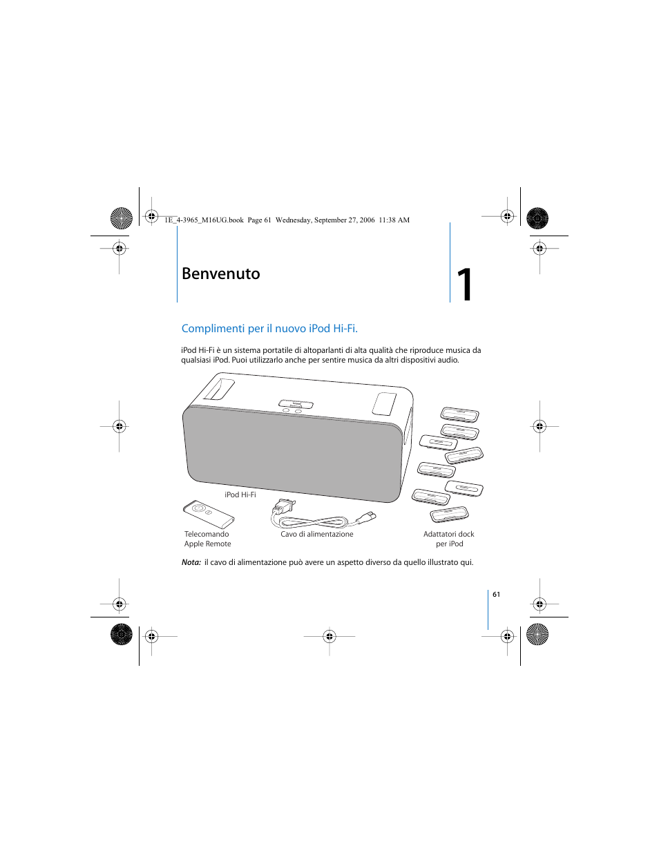 Benvenuto | Apple iPod Hi-Fi User Manual | Page 61 / 106