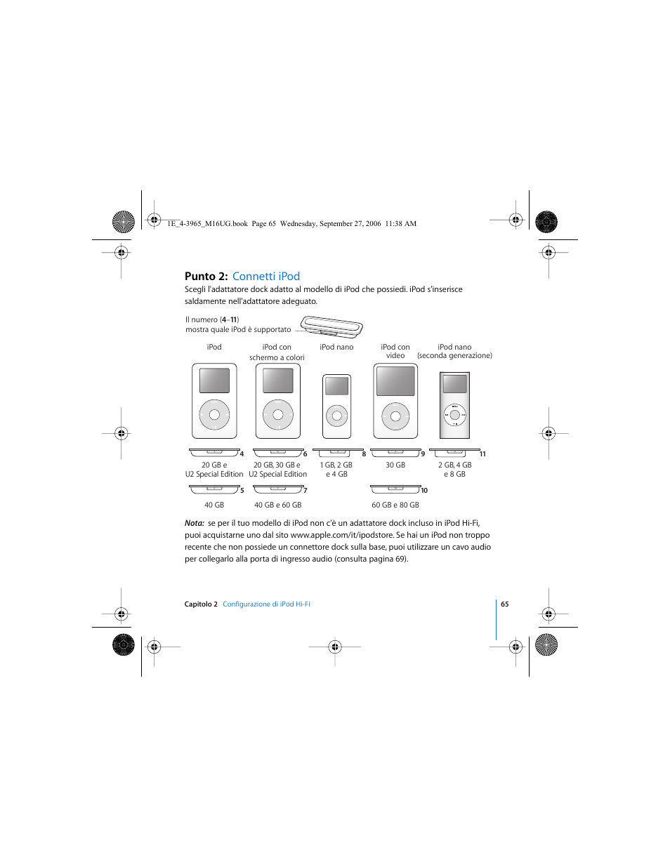Punto 2: connetti ipod | Apple iPod Hi-Fi User Manual | Page 65 / 106