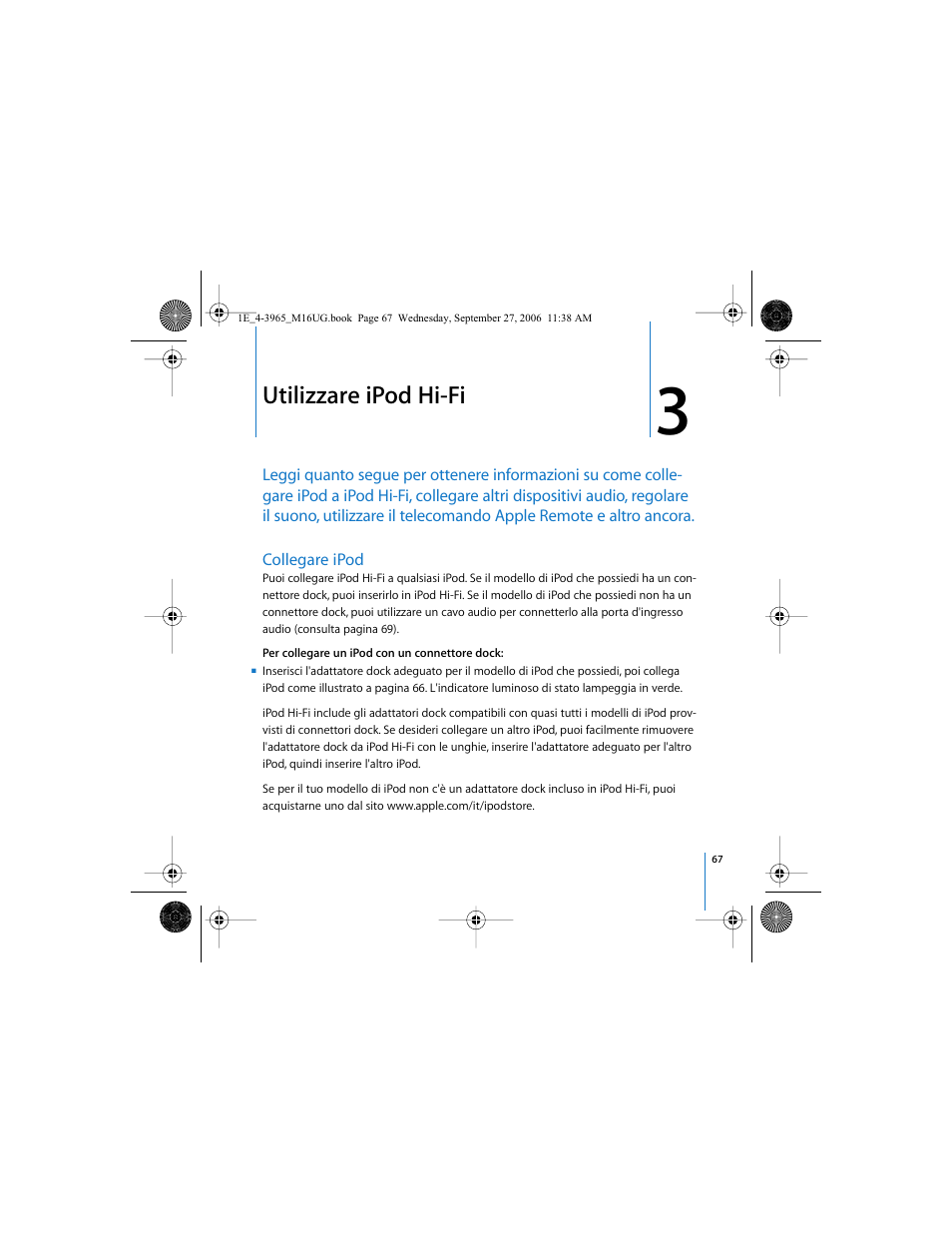 Utilizzare ipod hi-fi | Apple iPod Hi-Fi User Manual | Page 67 / 106