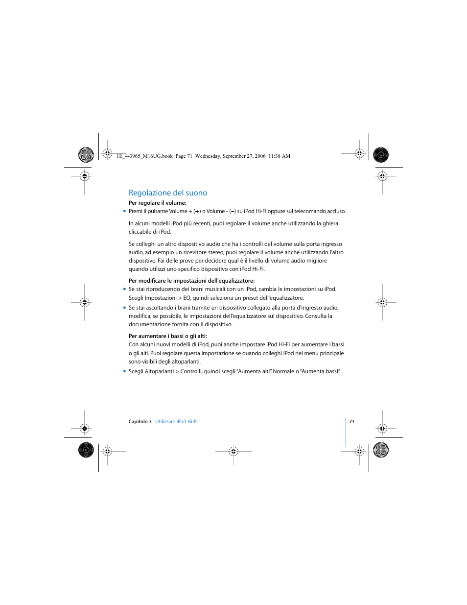 Regolazione del suono | Apple iPod Hi-Fi User Manual | Page 71 / 106