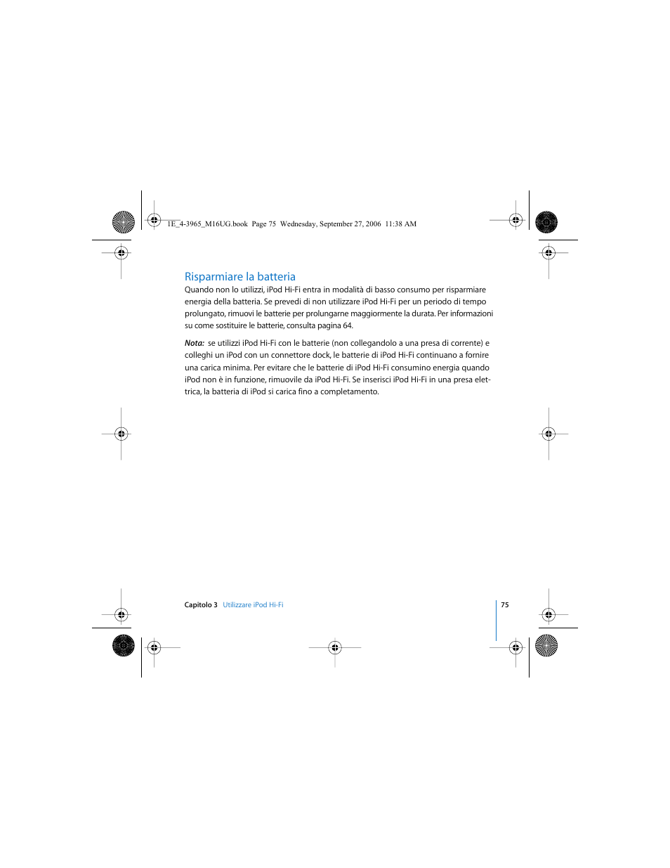 Risparmiare la batteria | Apple iPod Hi-Fi User Manual | Page 75 / 106