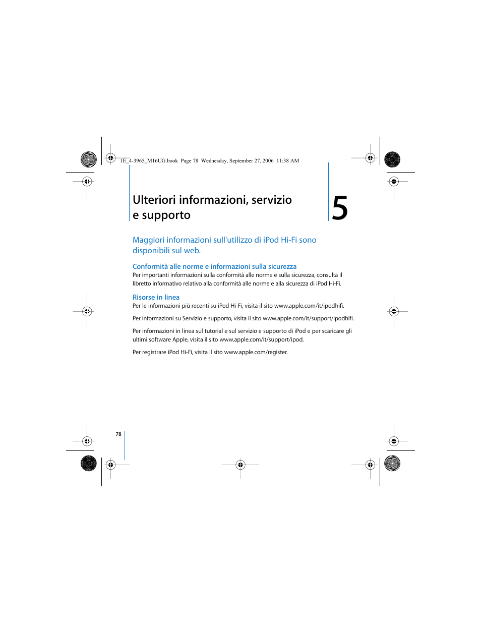 Ulteriori informazioni, servizio e supporto | Apple iPod Hi-Fi User Manual | Page 78 / 106