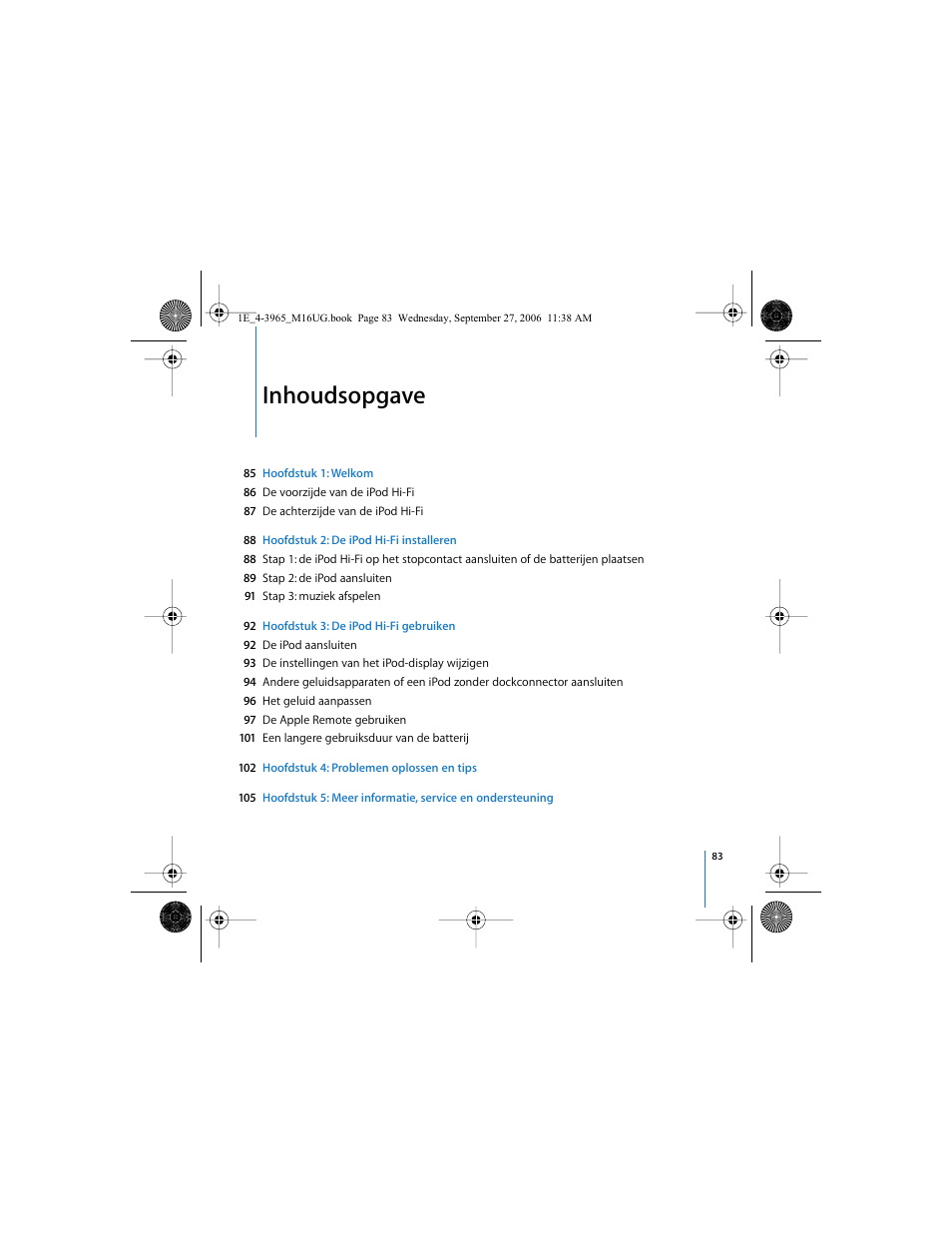 Inhoudsopgave | Apple iPod Hi-Fi User Manual | Page 83 / 106