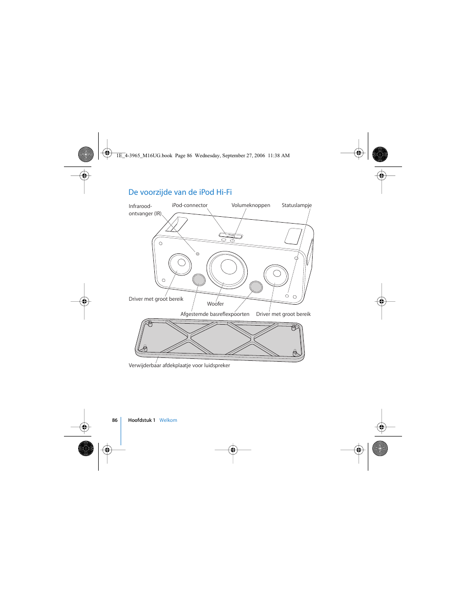 De voorzijde van de ipod hi-fi | Apple iPod Hi-Fi User Manual | Page 86 / 106