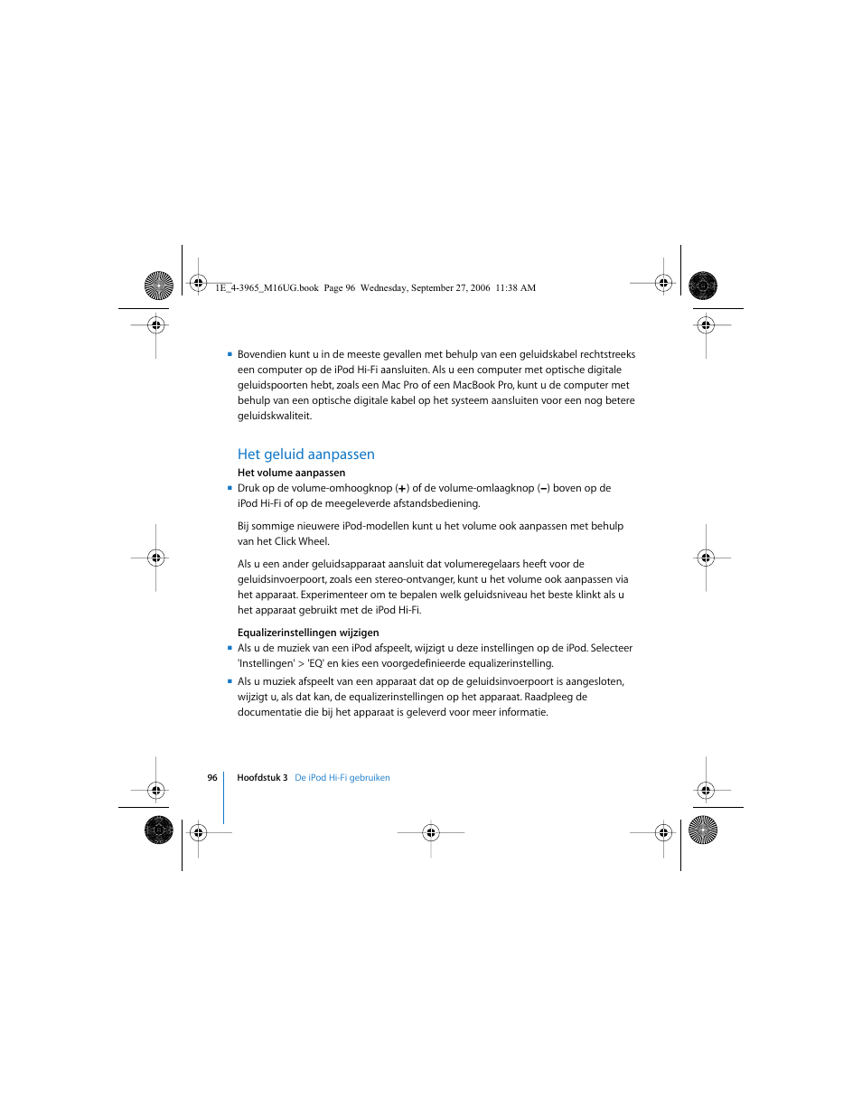 Het geluid aanpassen | Apple iPod Hi-Fi User Manual | Page 96 / 106