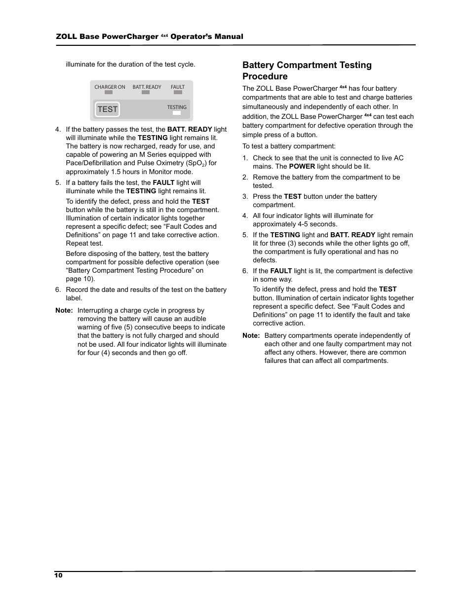 Battery compartment testing procedure, Dwwhu\ &rpsduwphqw 7hvwlqj 3urfhgxuh | ZOLL M Series Defibrillator Rev G Base PowerCharger 4x4 User Manual | Page 14 / 28