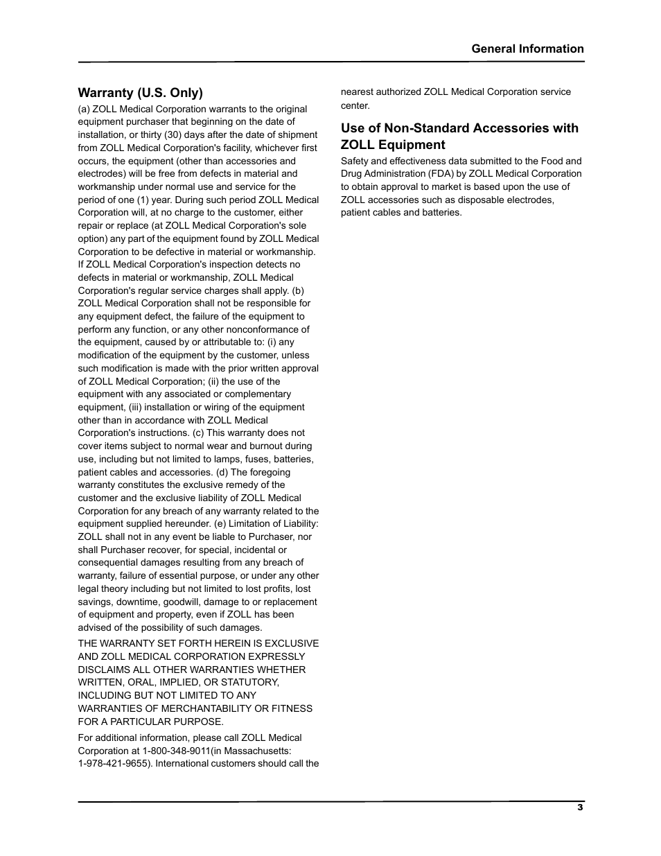 Warranty (u.s. only) | ZOLL M Series Defibrillator Rev G Base PowerCharger 4x4 User Manual | Page 7 / 28