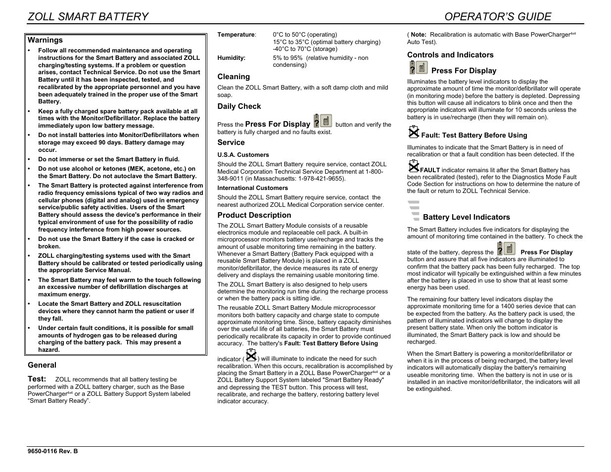 ZOLL M Series Defibrillator Rev B SMART Battery User Manual | 2 pages