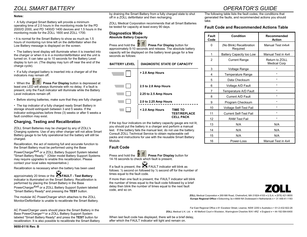 Zoll smart battery operator’s guide | ZOLL M Series Defibrillator Rev B SMART Battery User Manual | Page 2 / 2