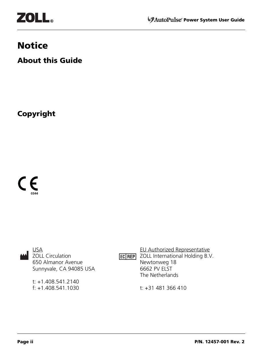 Notice, About this guide, Copyright | ZOLL AutoPulse Rev A User Manual | Page 2 / 50