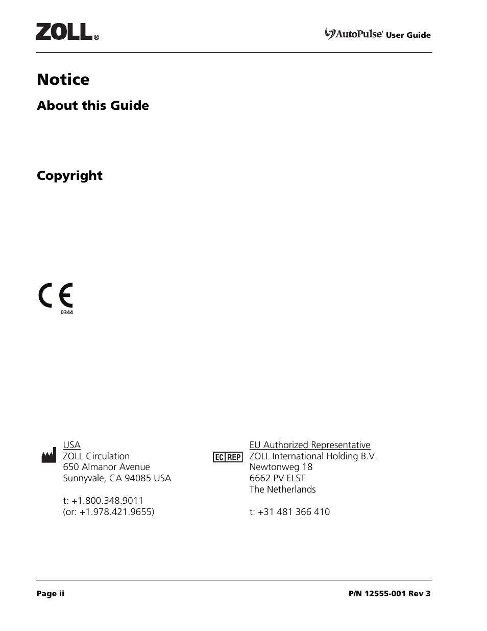 Notice, About this guide, Copyright | ZOLL AutoPulse 100 User Manual | Page 2 / 90