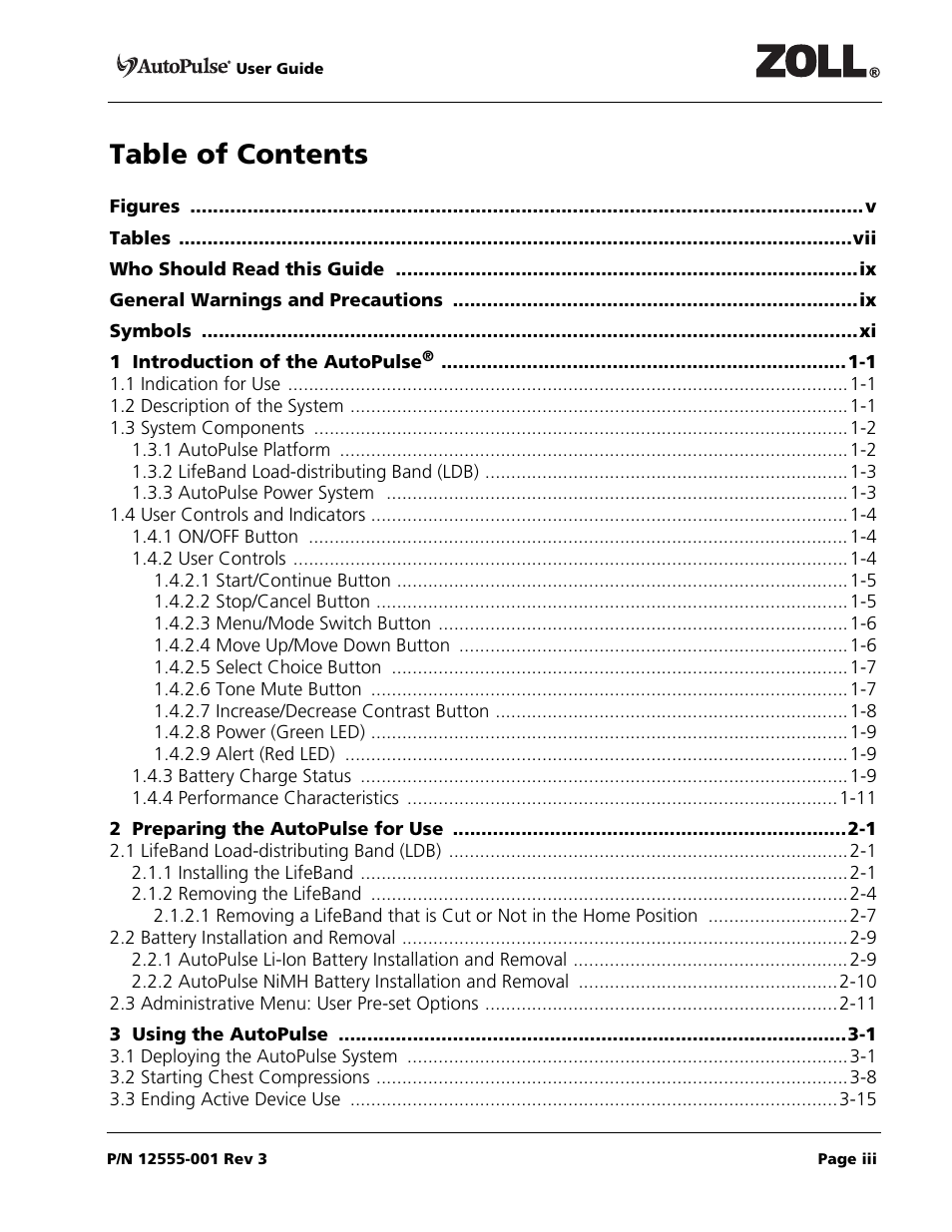 ZOLL AutoPulse 100 User Manual | Page 3 / 90