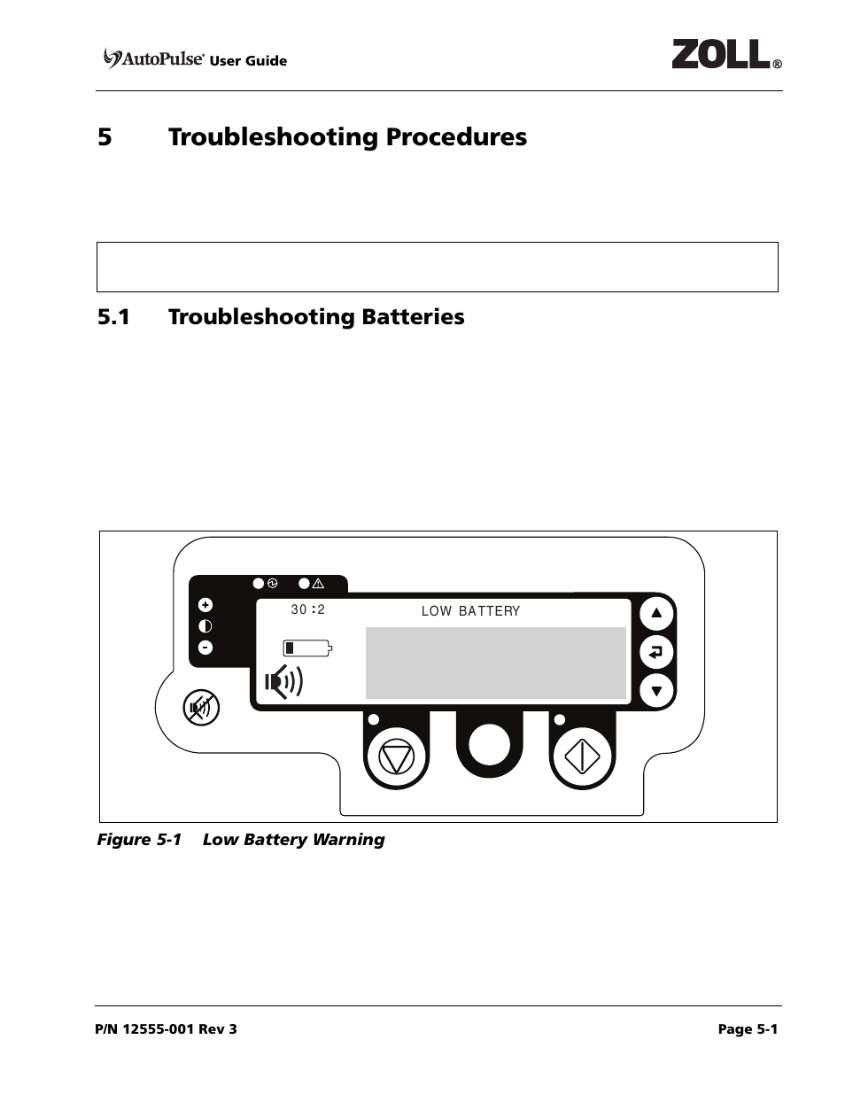 5troubleshooting procedures, 1 troubleshooting batteries | ZOLL AutoPulse 100 User Manual | Page 69 / 90