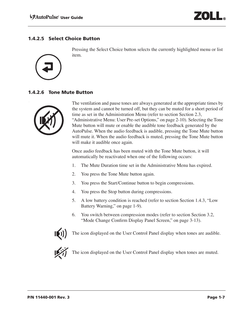 5 select choice button, 6 tone mute button | ZOLL AutoPulse Rev D Users Guide User Manual | Page 19 / 86