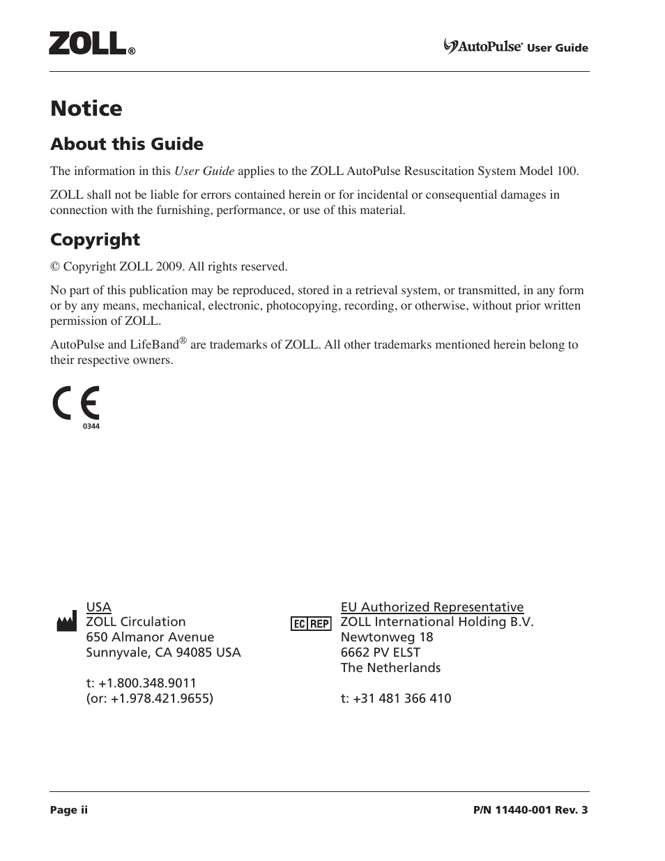 About this guide, Copyright, Notice | ZOLL AutoPulse Rev D Users Guide User Manual | Page 2 / 86