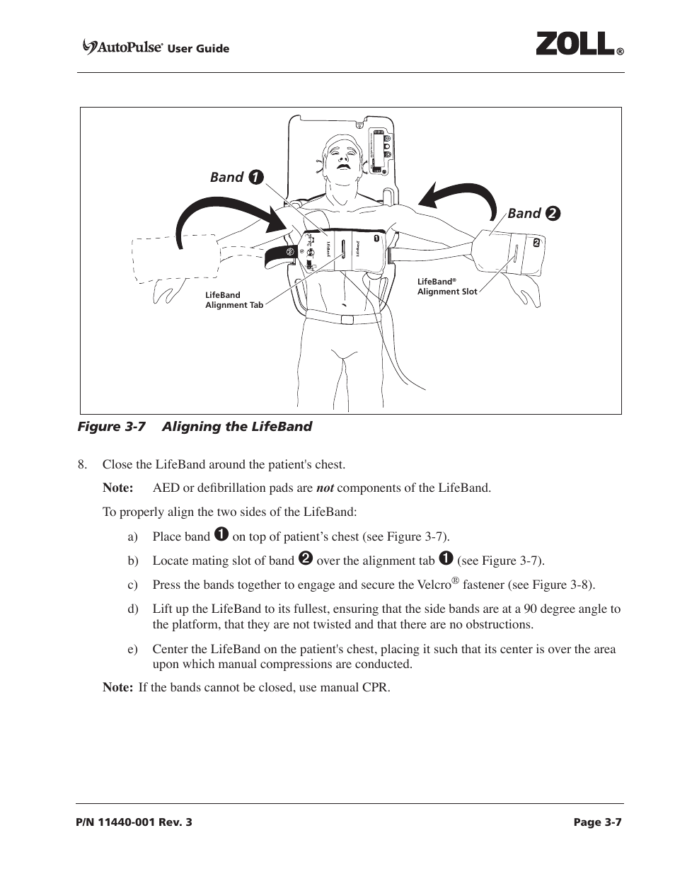 Figure 3-7 aligning the lifeband -7 | ZOLL AutoPulse Rev D Users Guide User Manual | Page 45 / 86